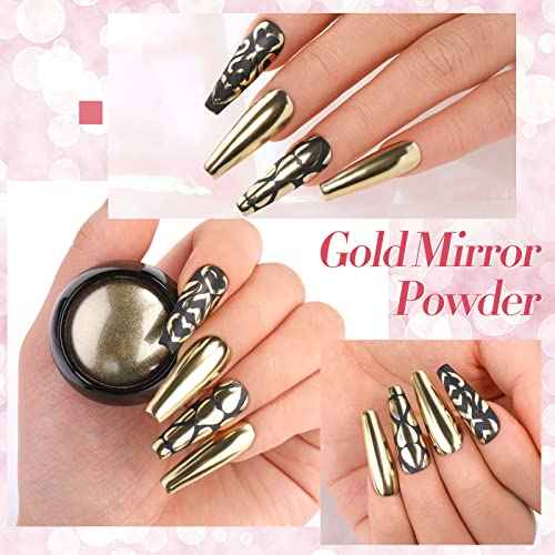 Born Pretty Chrome Nail Powder Metallic Mirror Powder Holographic Pigment Powder Manicure Nail Art Decoration Sets Silver Gold Pink Rose Gold 4 Boxes