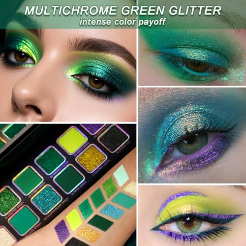 Afflano Multichrome Green Eyeshadow Palette - Color-Shifting Chrome