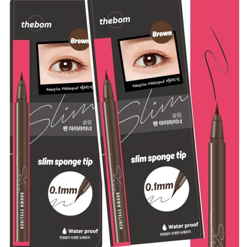 [thebom] Ultra-Fine Slim Eyeliner Waterproof Liquid Eye Makeup (Brown, 2ea)