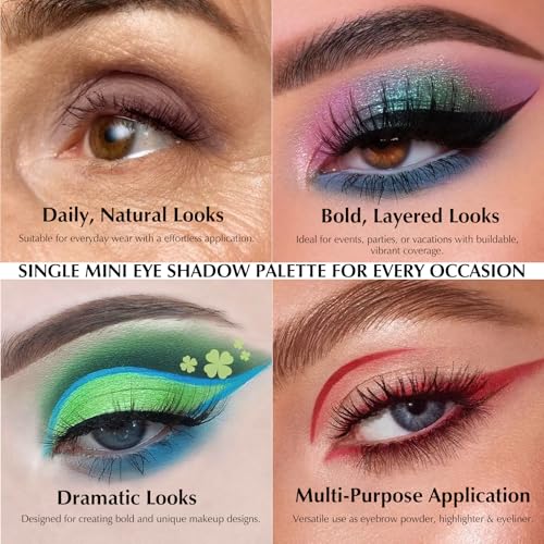 Green Eyeshadow Palette, Mini Shimmer Eye Shadow for Older Women, High Pigmented Pressed Powder Glitter Neutral Eyeshadow Palette, Long Lasting Single Monochrome Eye Highlighter Makeup