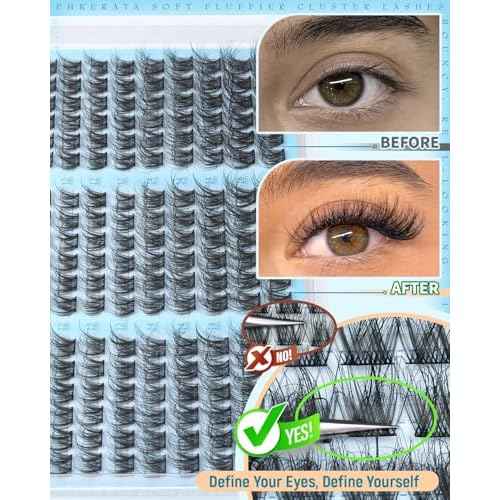 Wispy Lash Clusters Natural Eyelash Clusters 180Pcs Cluster Eyelash Extensions C Curled Cluster Lashes DIY Individual Lashes Soft Eye Lash Extension with Ultra-thin Band, 10-16MM