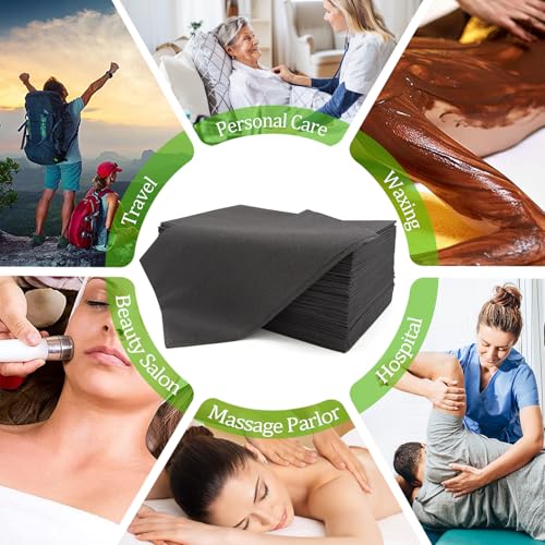 Disposable Massage Table Sheets 100 Pack - 31" x 79" Black Non-Woven Spa Bed Covers
