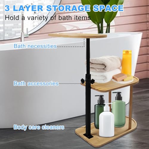 Bamboo Bath Tray Caddy - 3 Layer Freestanding Bathtub Organizer