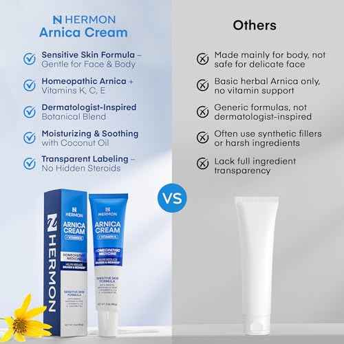 Hermon Arnica Bruise Cream with Vitamin K: Sensitive Skin & Face Formula for Bruising, Swelling & Thin Skin ? Extra Strength Arnica Montana Hydrating Moisturizer 2 Oz