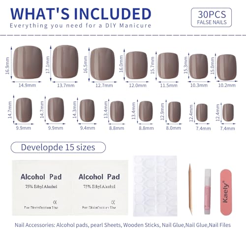 Brown Press On Nails Short Kit - 30 Piece Gel Nail Set