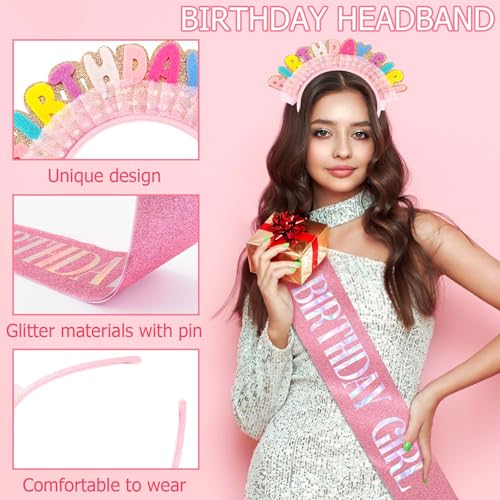 Birthday Girl Headband and Sash Set - Colorful Glitter Party Accessories