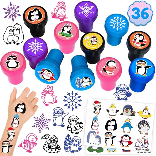 Penguin Party Favors Set - 24 Tattoos & 12 Stamps