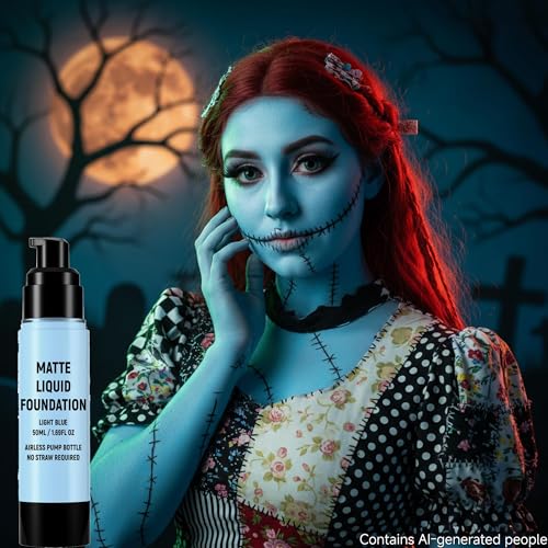 Light Blue Liquid Foundation for Halloween Corpse Bride Makeup