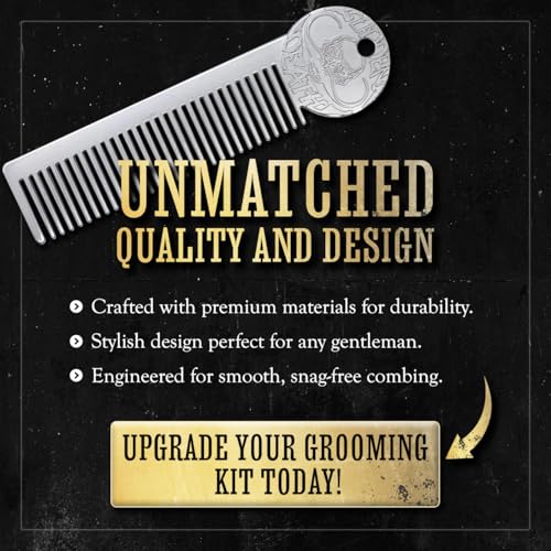 Mustache Wax Strong Hold Sudden Death 1 oz Tin & Platinum Death Grip Mustache Comb Mens Combo Kit - Grooming For Men Handlebar Moustache & Beard Wax Styling