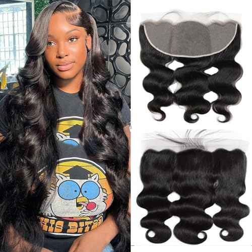 HD Lace Frontal 13x6 Transparent Ear to Ear 16 Inch Body Wave Frontal Human Hair 100% Unprocessed Virgin Lace Closure Human Hair Pre Plucked with Baby Hair 150% Density