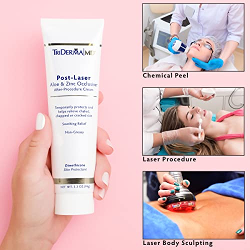 TriDerma Post Laser Aloe & Zinc Occlusive Post Treatment Cream for Use After Chemical Peels, Micro-Needling or Laser Treatments 3.3 oz