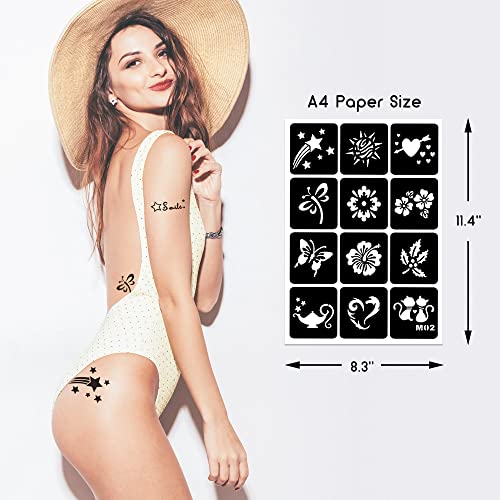 16 Sheets Henna Tattoo Stencils Reusable for Women Girls and Kids, 220+ PCS Tattoo Templates, Airbrush Tattoo Stencil