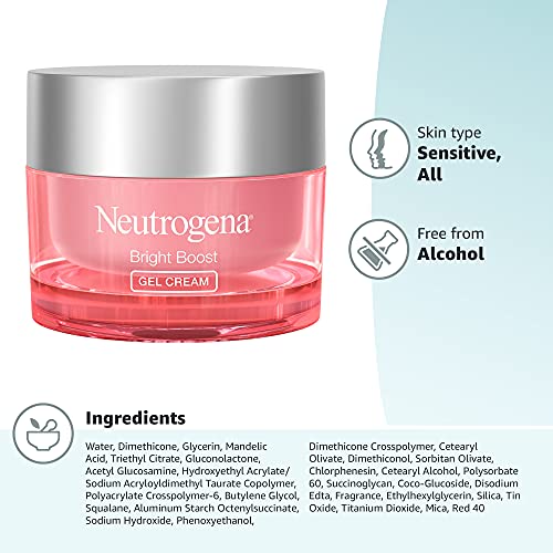 Neutrogena Bright Boost Brightening Moisturizing Face with Skin Resurfacing and Brightening Neoglucosamine for smooth skin Facial with AHA PHA and Mandelic Acids, Gel Cream, 1.7 Fl Oz