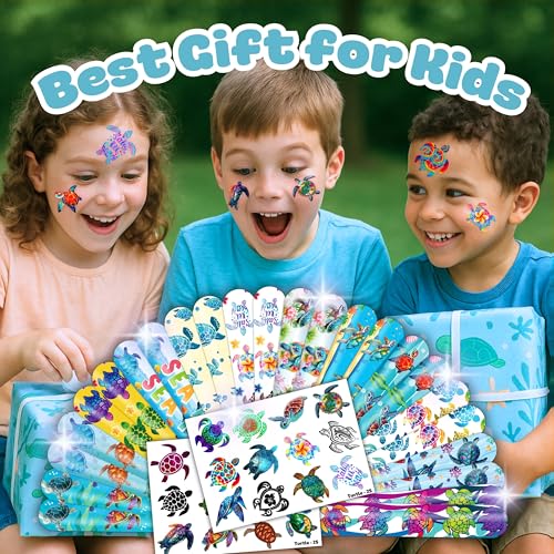 Turtle Party Favors Set - 48pc Tattoos & Slap Bracelets Bundle