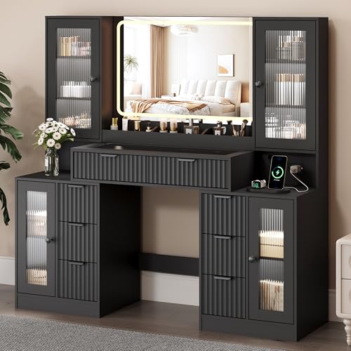 55-Inch Makeup Vanity Desk with Mirror & RGB Lights