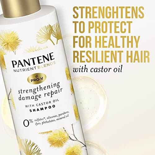 Pantene Sulfate Free Shampoo, Hair Strengthening Anti Frizz Damage Repair Shampoo with Castor Oil, Safe for Color Treated Hair, Nutrient Blends, 9.6 oz