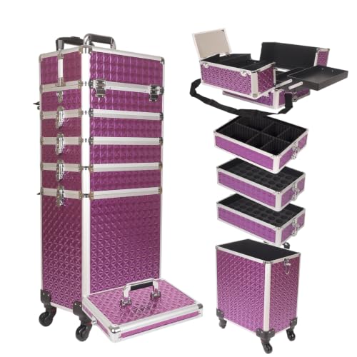 Rolling Makeup Train Case 6-in-1 with Mirror & Lock