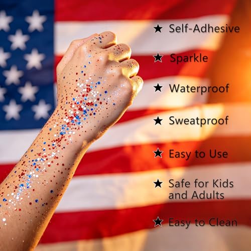 BliBling Patriotic Body Glitter Stick Red White & Blue 4th of July, World Cup 2026, Soccer Fan Makeup