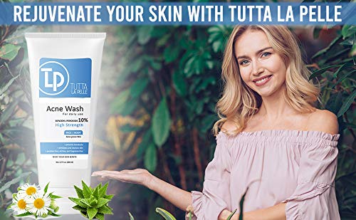 Tutta La Pelle Benzoyl Peroxide Body Wash 10% - Acne Face Wash & Acne Body Wash - Butt Acne Treatment & Back Acne Treatment - Highest Grade Medical Facial Cleanser, Maximum Strength Acne Wash 6.7 oz