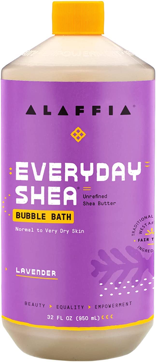 Alaffia Everyday Shea Bubble Bath, Soothing Support for Deep Relaxation and Soft Moisturized Skin | Made with Fair Trade Shea Butter | Cruelty Free | No Parabens | Vegan, Lavender 32 Fl Oz