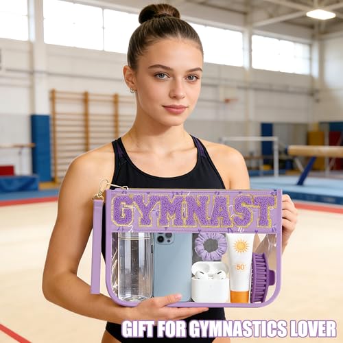 Gymnastics Makeup Bag with Chenille Letter Patch, Clear PVC