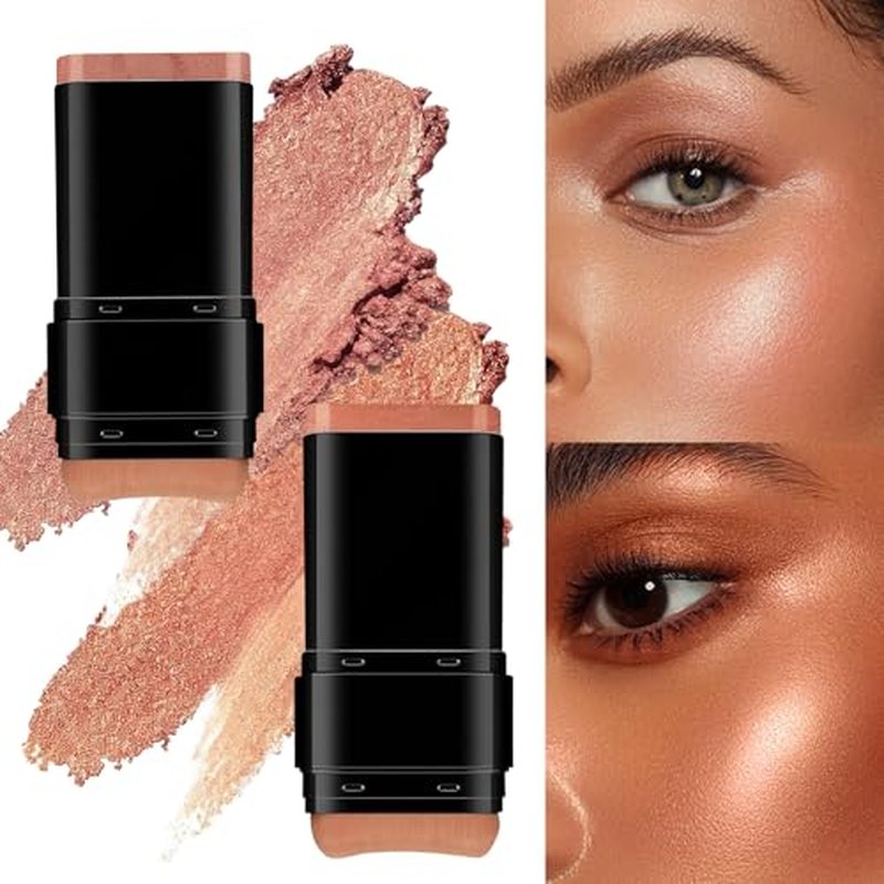 2-in-1 Golden Bronze Highlighter Stick with Blending Brush