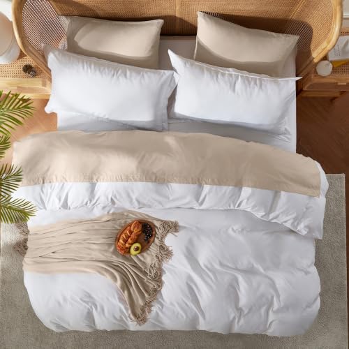 Nestl White California King Duvet Cover Sets - Soft Double Brushed Cal King Duvet Cover, 3 Piece, with Button Closure, 1 Duvet Cover 104x98 inches and 2 Pillow Shams