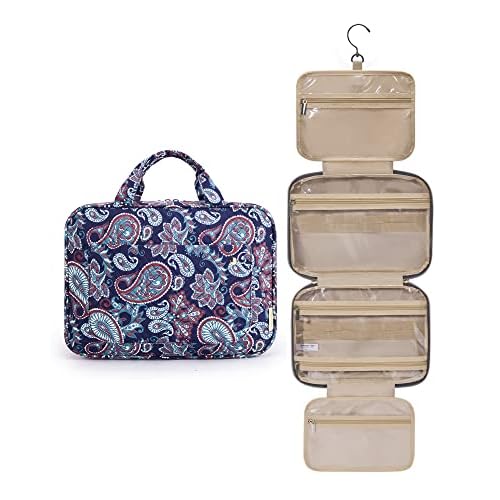 BAGSMART Toiletry Bag Travel Bag with Hanging Hook, Water-resistant Makeup Cosmetic Bag Travel Organizer for Accessories, Shampoo, Full Sized Container, Toiletries (Red Paisley, Large)