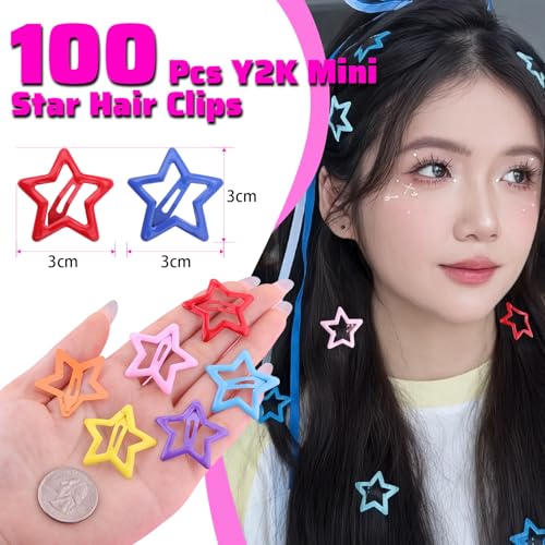 100 PCS Star Hair Clips - Colorful Y2K Barrettes for Girls & Women