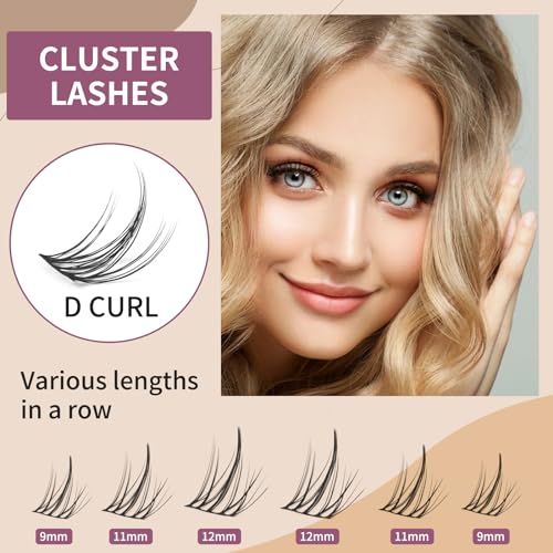 SIMER Cluster Lashes - 60 Pcs Wispy D Curl Individual Eyelash Extensions 9-12mm