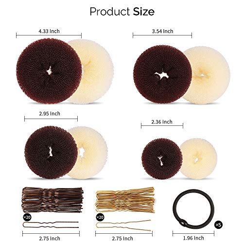 Hair Bun Maker Set with 8 Donuts, 40 Bobby Pins & Elastic Bands