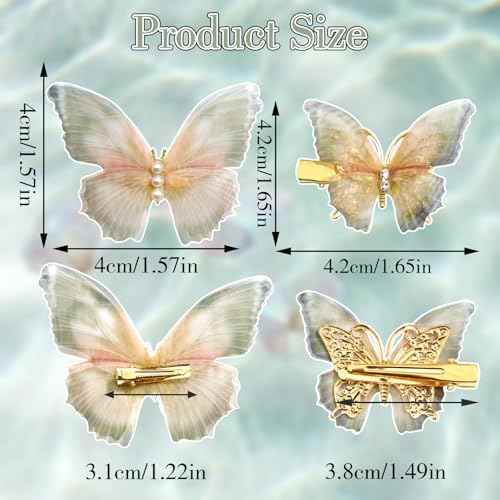 8Pcs Tulle Rhinestone Butterfly Hair Clips Moving Wings Butterflies Hair Barrettes for Girls Y2K Glitter Hairpins Cute Butterfly Claw Clips Fairy Accessories for Women Thick Thin Hair
