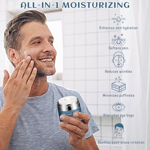 6-in-1 Face Cream for Men with Retinol, Hyaluronic Acid, Niacinamide & Caffeine, Face & Neck Moisturizer for Mens Anti-Aging, Retinol Cream for Face Dark Circle, Wrinkles and Puffiness, 1.7 oz