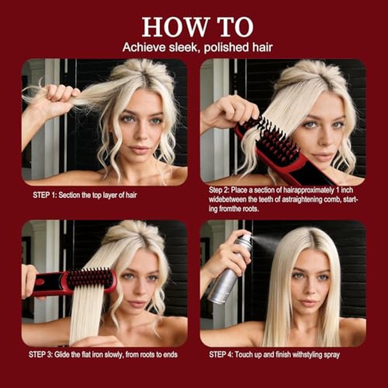 KNISUZ Go Brush Pro Mini Straightener Brush for Short Hair, Travel-Ready with LCD Display