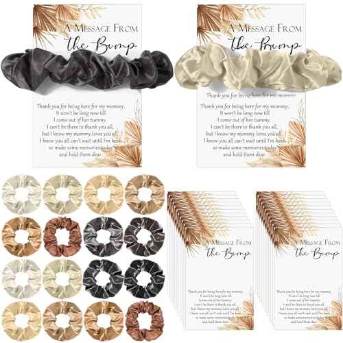 Yinkin 50 Sets Boho Baby Shower Favor for Guests Baby Shower Hair Ties Favors 50 Brown Scrunchies 50 a Message from The Bump Thank You Cards Boho Scrunchies Party Favor for Guest Gender Reveal