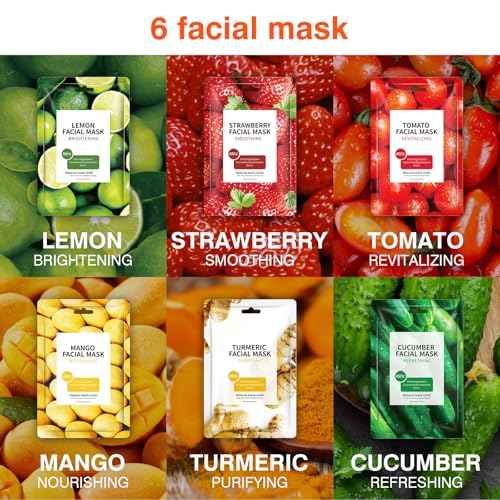 6 Pack Fruit Face Mask for Women,Hydrating Facial Sheet Mask Skincare Set£¬Moisturizing Facial Spa Masks for All Skin Types