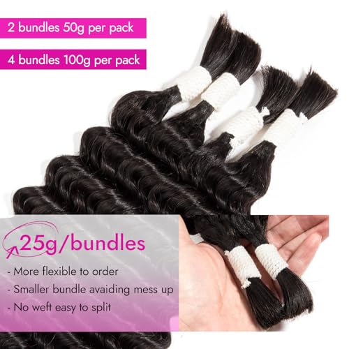 Gopukso 26 Inch Deep Wave Human Braiding Hair - 100g, 4 Bundles