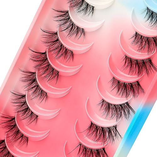 HICOCU Half False Eyelashes Clear Band Russian Strip Lashes D DD Curl Fluffy Mink Lashes Natural Wispy Mink Eye Lashes Pack Reusable Fake Eyelashes Extension 10 Pairs¡¦ (HAY-ZM5)