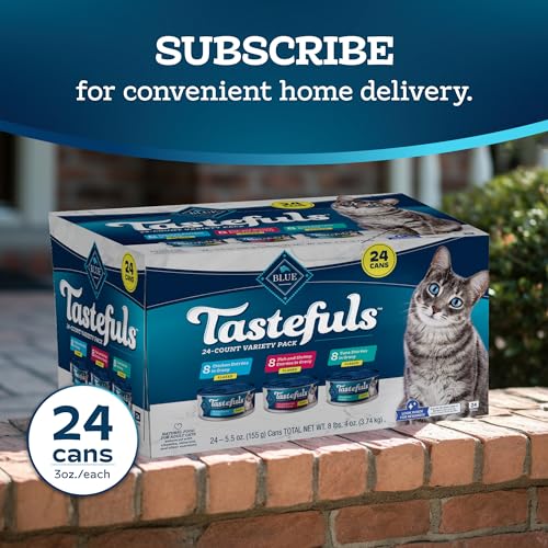 Blue Buffalo Tastefuls Flaked Wet Cat Food Variety Pack, Made with Natural Ingredients | Tuna, Chicken, Fish & Shrimp, 5.5-oz. Cans (24 Count, 8 of Each)