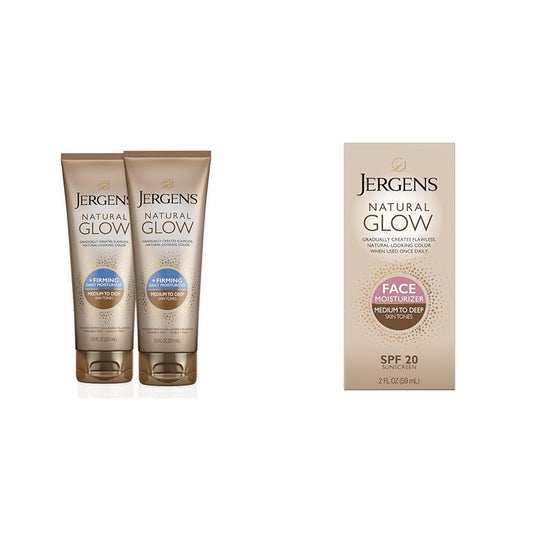 Jergens Natural Glow +FIRMING Self Tanner Body Lotion, Medium to Tan Skin Tone & Natural Glow Self Tanner Face Moisturizer, SPF 20 Facial Sunscreen