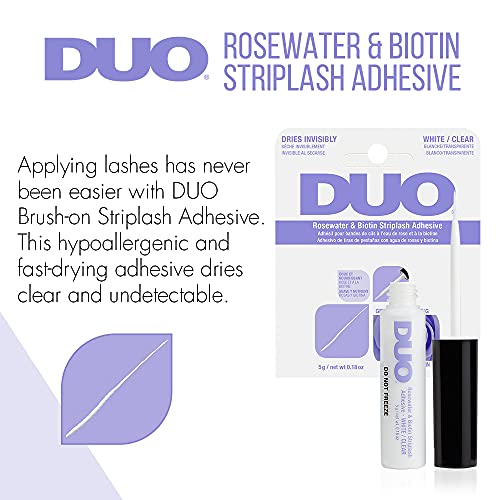 DUO Rosewater & Biotin Eyelash Glue - Clear Strip Lash Adhesive with Brush Applicator, All Day Hold, 0.18 oz