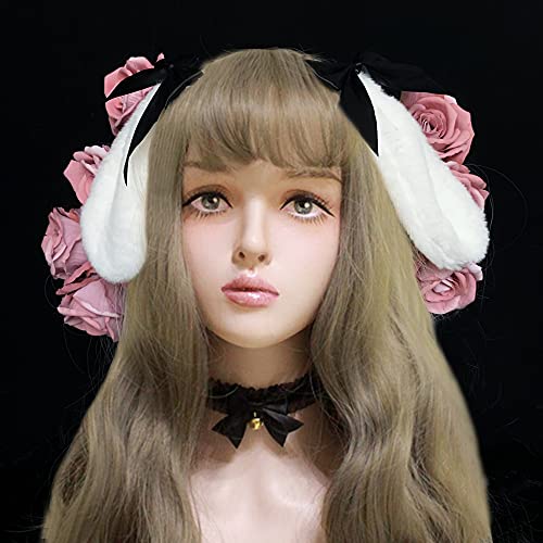 Fxaelian Cosplay Rabbit Bunny Long Ears Headband Hairband Hair Clips Headpeice Halloween Easter Costume Party Headpiece Headwear Hair Accessories White Red