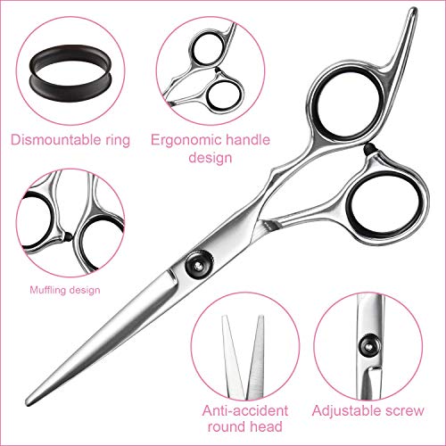 Hair Cutting Scissors Thinning Shears- Fcysy Professional Barber Sharp Hair Scissors Hairdressing Shears Kit with Haircut Accessories in Leather Case for Cutting Styling Hair for Women Men Pet- 7 Pcs