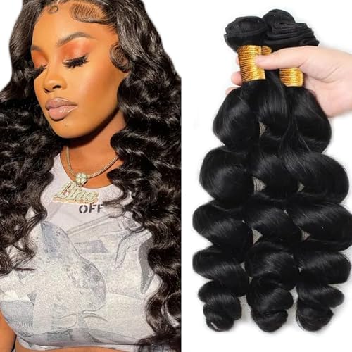 #1B Loose Deep Wave Human Hair Bundles - 14 Inch, 3 Pack