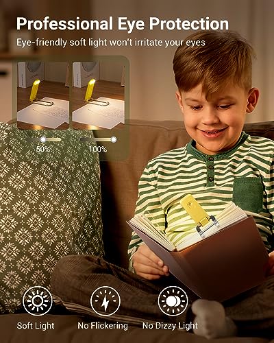 DEWENWILS Rechargeable Book Reading Light for Reading at Night, LED Clip on Booklight for Kids, Portable Bookmark Light, Warm White, Brightness Adjustable for Eye Care (Yellow)