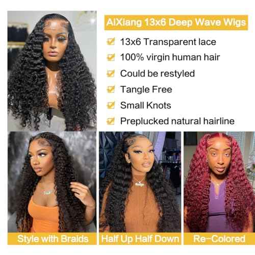 12 Inch Short Curly Lace Front Wigs Human Hair 13x6 Deep Wave Lace Front Wigs Human Hair Curly Wig 13x6 Lace Front Wigs Virgin Remy Human Hair Wig for Women Deep Wave 13x6 Frontal Wig
