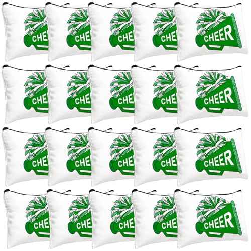 20 Pcs Cheer Makeup Bag Cheer Teams Gifts Canvas Makeup Case Cheerleader Teams Gifts Zipper Pouch for cheerleading Teammates Party Supplies(Green)