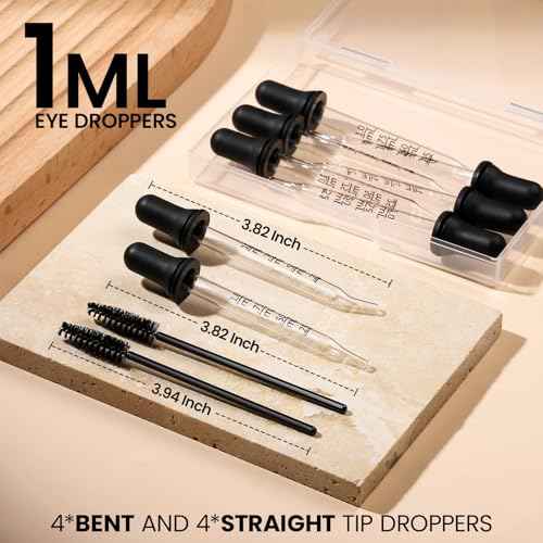 Teenitor 10pcs Eye Dropper 8pcs Glass Pipettes Dropper and 2pcs Cleaning Tool, Droppers for Oils Bent and Straight Tips, 1ml Dropper for Liquid Essential Oils, Ear, Eye, Craft, Measuring