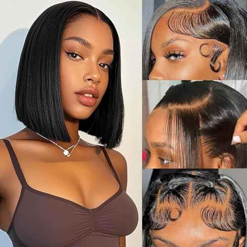 10 Inch Bob Wig Human Hair 200 Density 13x4 HD Transparent Lace Front Wigs Human Hair Pre Plucked Short Bob Glueless Straight Wigs for Women Natural Color