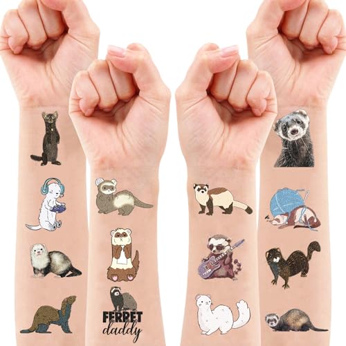 100 PCS Funny Ferret Decoration Birthday Party Decorations Favors Supplies Themed Decor Ferret Art Temporary Tattoos Stickers Girls Boys Classroom School Prizes Reward